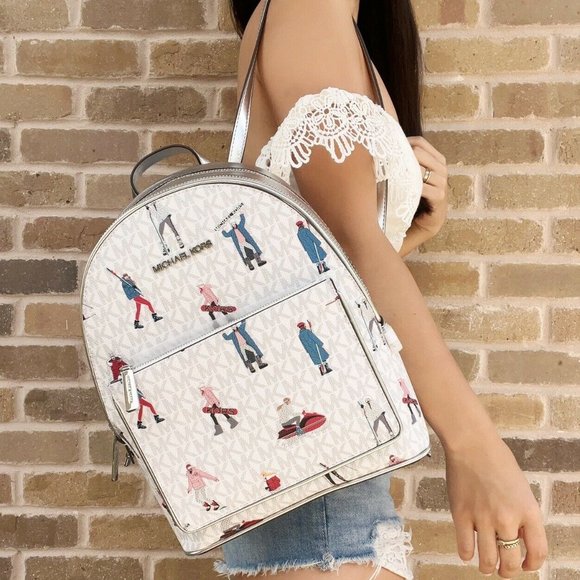 Michael Kors Jet Set Girls Adina Medium Backpack Signature Bright White MK Multi - Picture 2 of 4